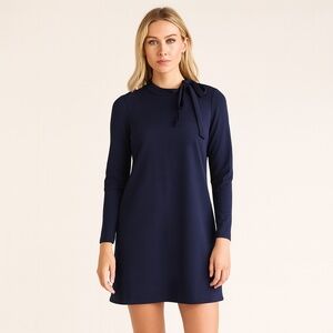 NWT Calvin Klein long sleeve Navy Blue Dress Scuba Crepe Tie Neck Size 8